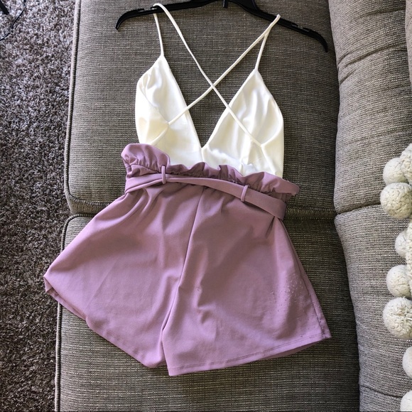 Fashion Nova - White and Lilac Backless Romper - Picture 6 of 9